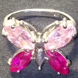 Sterling Silver Pink Amethyst Butterfly Ring